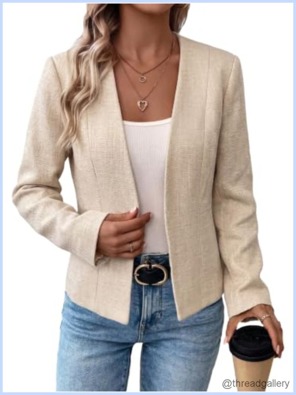 Women's Tweed Blazer Open Front Casual Work Jacket